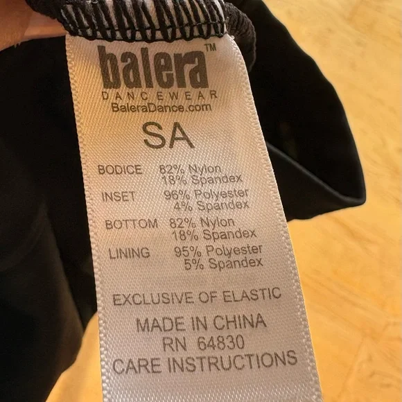 Balera Black Biketard with Mesh Geometric Patterned Sleeves and Back - Picture 3 of 4